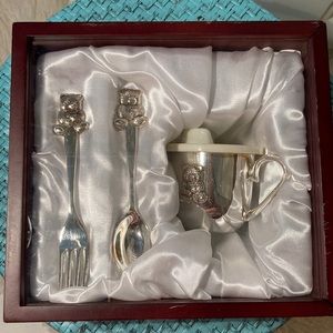 Silver Teddy Bear Mug, Fork & Spoon